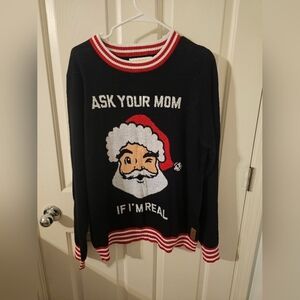 Tipsy Elves Mens Ugly Christmas Santa Sweater Ask Your Mom Size L